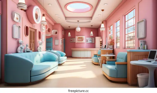 Soft and Welcoming Waiting Room with Comfortable Chairs and Pastel Colors