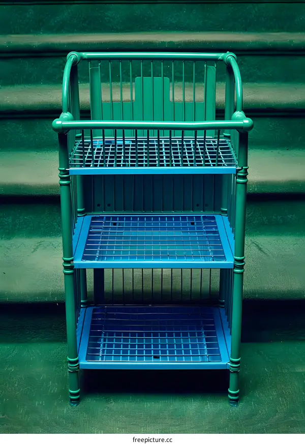 Green Metal Shelf On Green Stairs