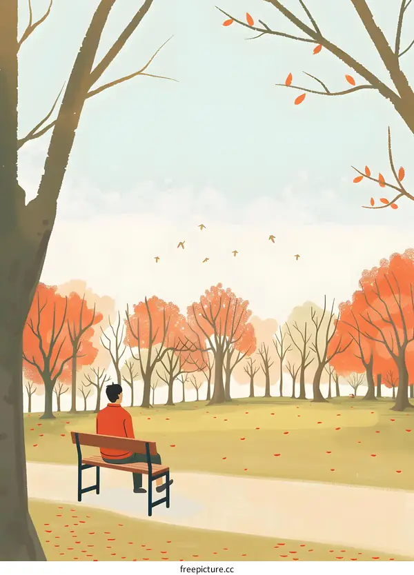 Man Sitting on a Bench in Autumn Forest