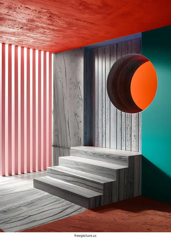 Abstract Minimalist Architecture Interior Design With Stone And Colorful Walls