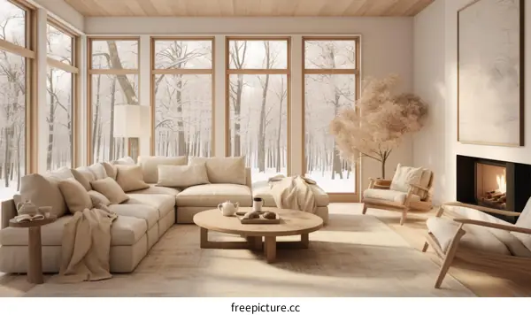 Cozy Cabin Retreat with Fireplace and Snowy Forest View