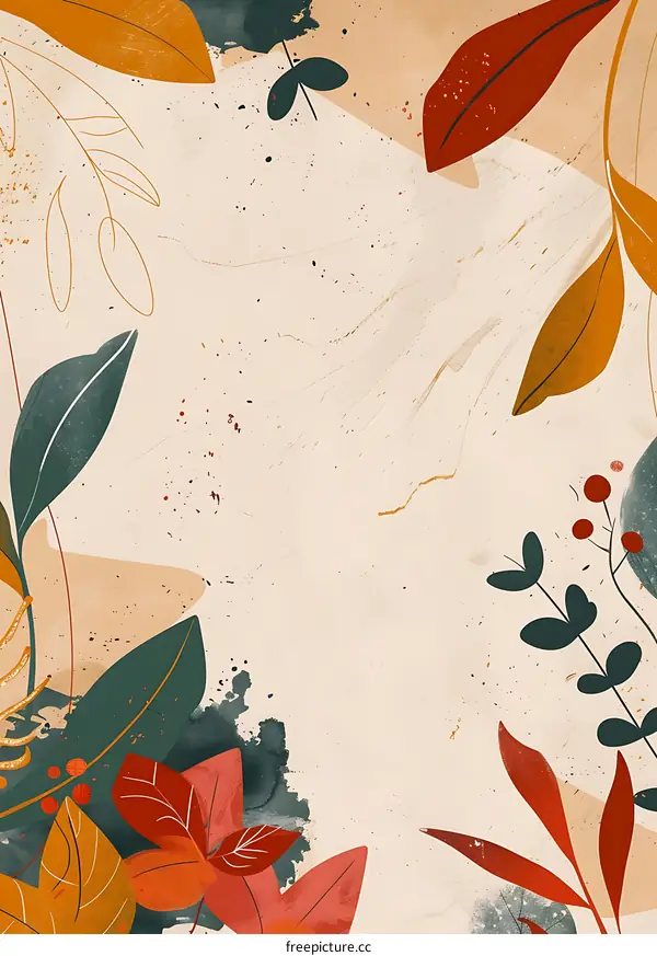 Abstract Fall Leaves Watercolor Background