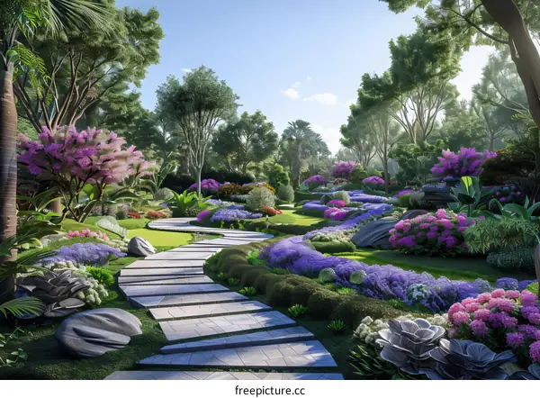 Enchanted Garden Path with Exotic Flowers