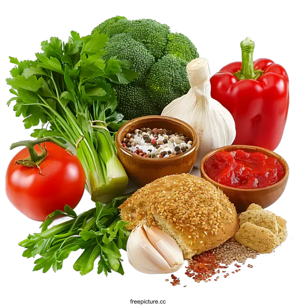 [Transparent Background PNG]Fresh Vegetables and Bread for a Delicious Meal