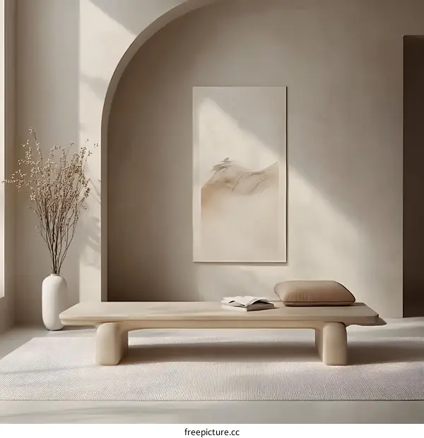 Minimalist Wooden Bench Interior Design with Neutral Tones