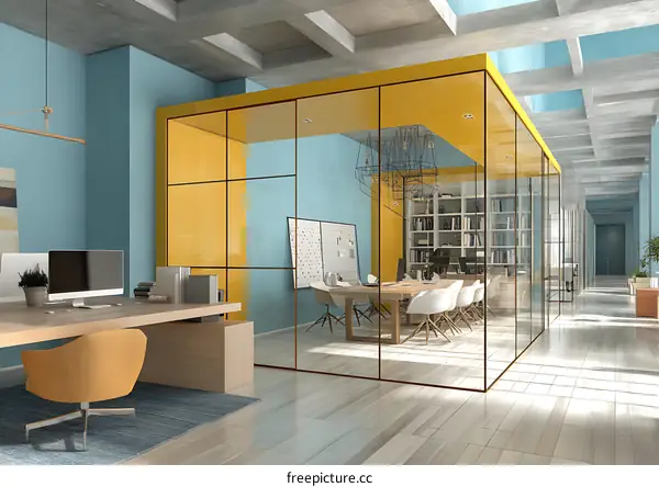 Modern Open-Plan Office Space with Glass Partitions