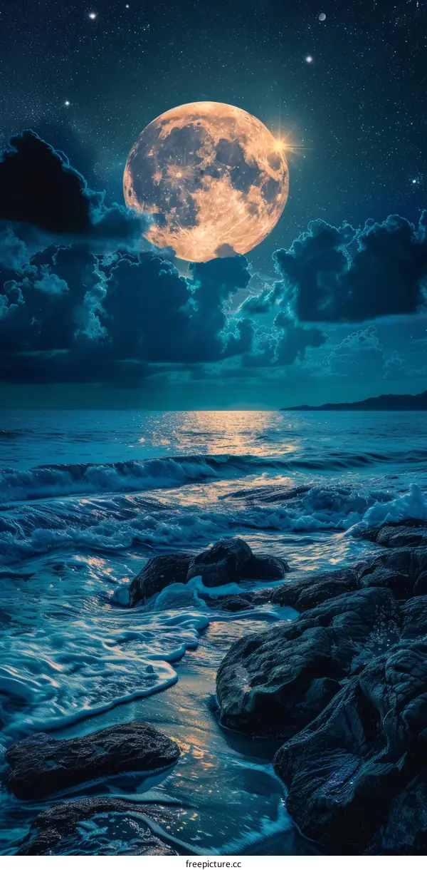 Full Moon Rising Over the Ocean