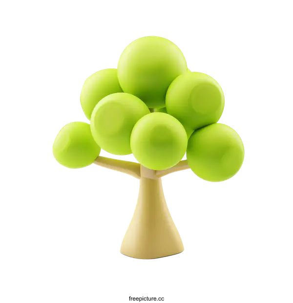 [Transparent Background PNG]A 3D rendering of a simple tree with green leaves.