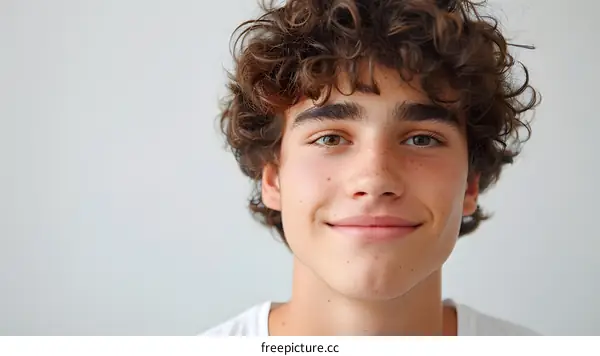 Portrait of a happy young man with curly hair