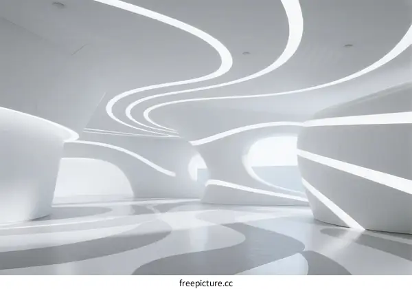 Modern Architectural Interior with Curved White Lines and Smooth Surfaces