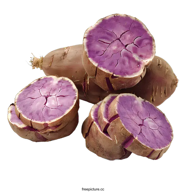 [Transparent Background PNG]Close-up of sliced purple sweet potato