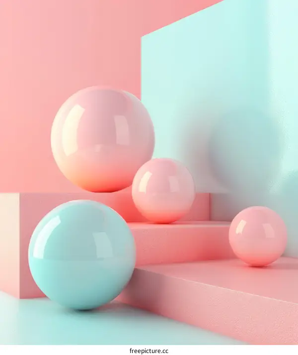 Pink and blue pastel balls on podiums