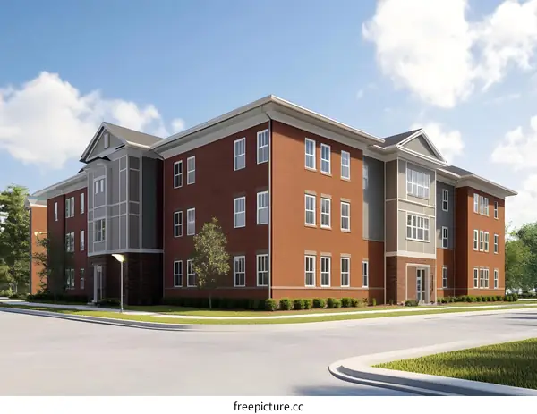 Modern Brick Building with Blue Sky