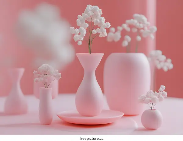 Pink Vases with White Flowers