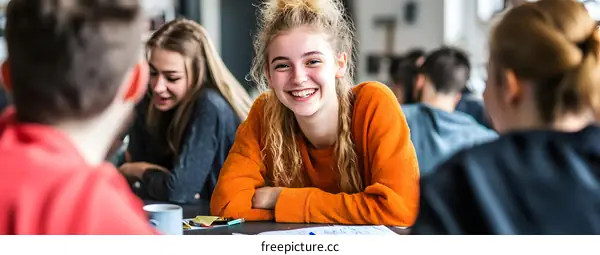Smiling Young Woman in Group of People
