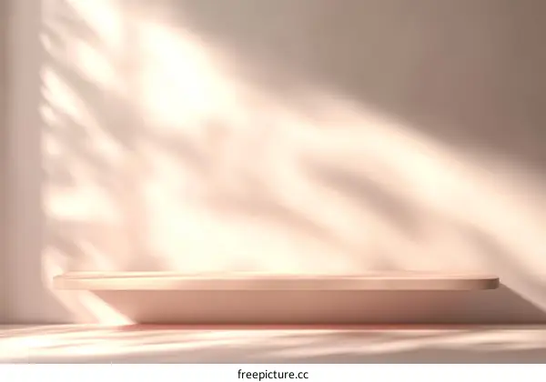 Empty Light Beige Wooden Shelf Display