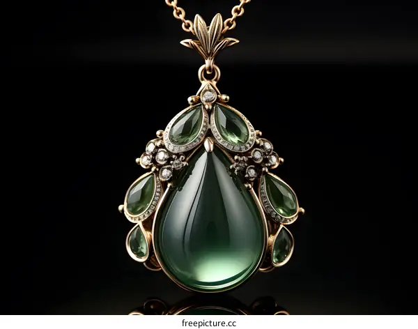 Green Gemstone Pendant Necklace with Diamonds