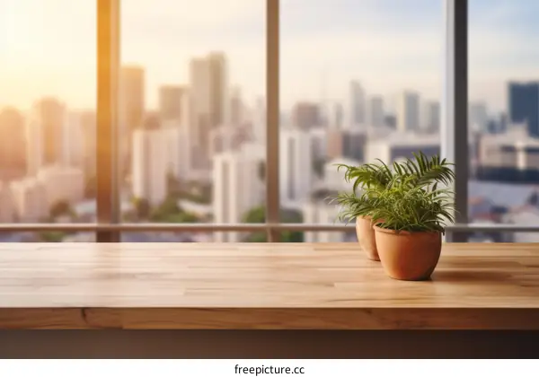 Modern Workspace with Potted Plants by the Window