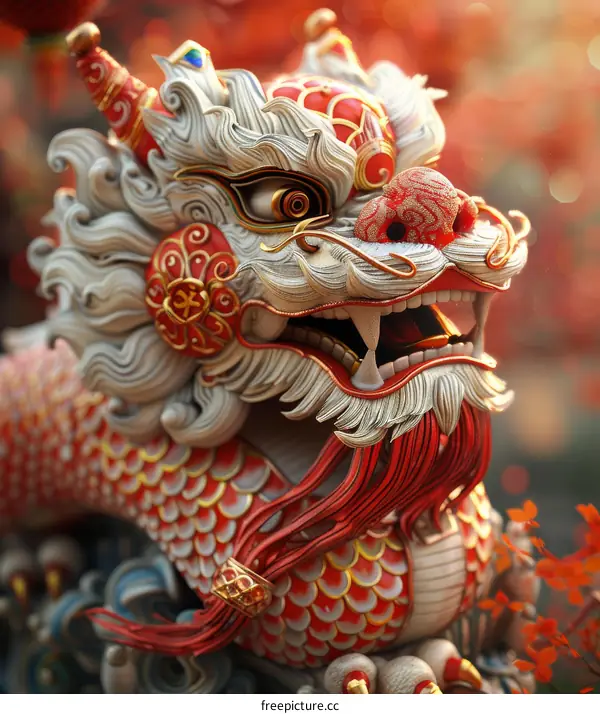 Close-up of a Colorful Chinese Dragon Statue