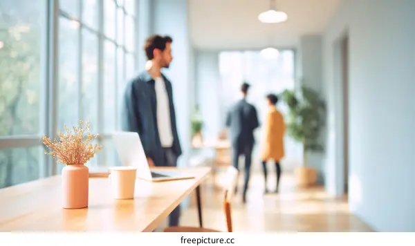 Modern Office Interior with Blurred Figures