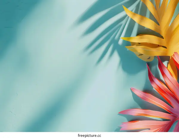 Tropical Leaves Shadow On Turquoise Background