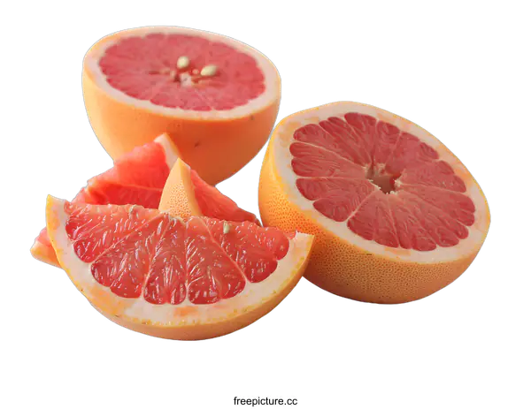 [Transparent Background PNG]Fresh Juicy Grapefruit Slices on White Background