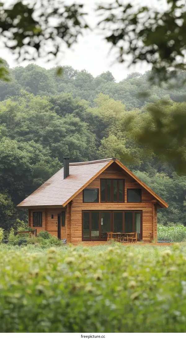 Rustic Wooden Cabin in a Lush Forest