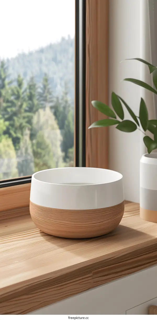 White and Brown Wooden Bowl on a Window Sill