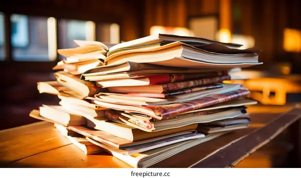 A Stack of Books on a Wooden Table