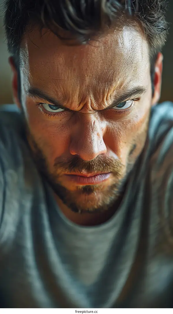 Close-up Portrait of a Man with Intense Expression