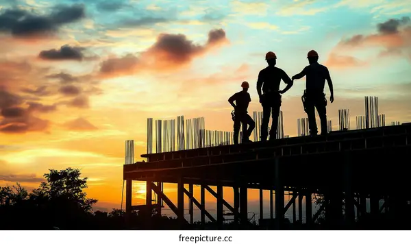 Construction Workers Silhouette at Sunset