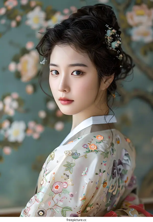 Portrait of a young woman in traditional Korean dress