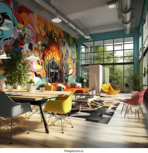 graffiti office interior design colorful artwork furniture