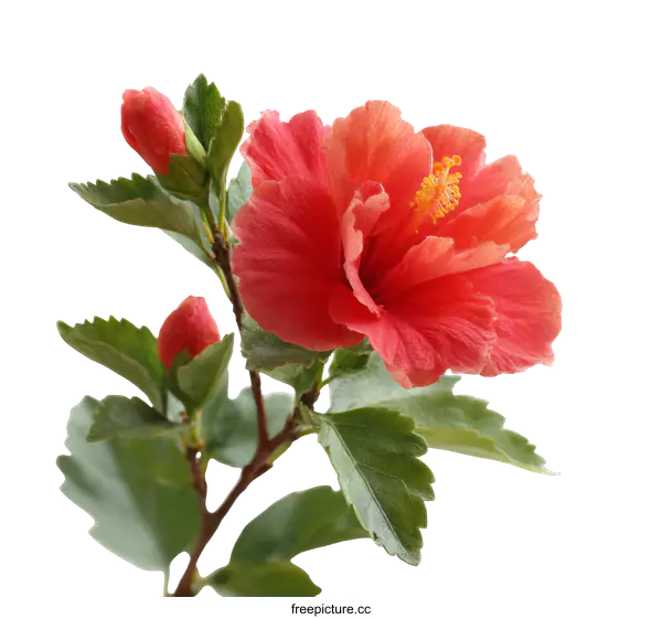 [Transparent Background PNG]Close-up of a Vibrant Red Hibiscus Flower