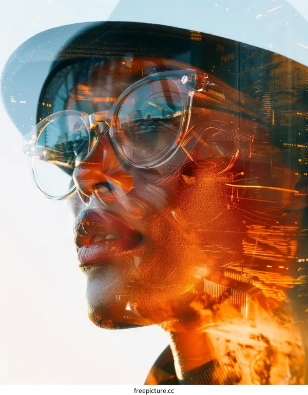 Urban Fusion: Woman with Tech Overlay