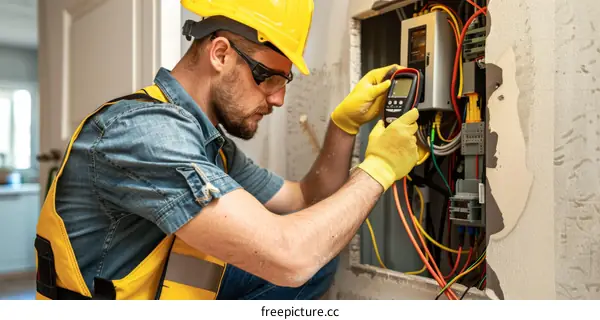 safety gear caucasian male electrician at work