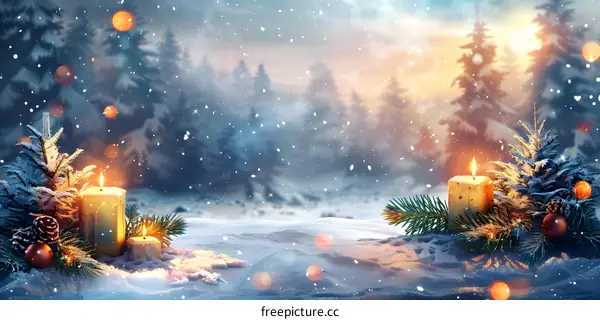 Christmas candles in the snow