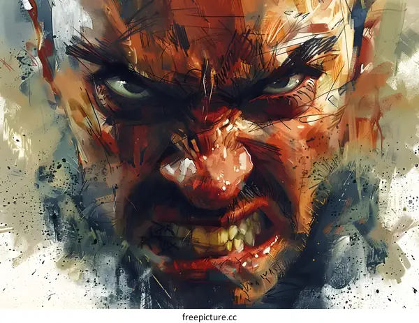 Digital painting of a mans face with a red background