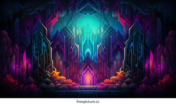Mystical Glowing Temple Entrance Illustration