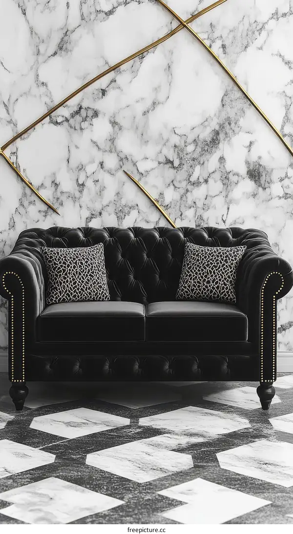 Modern Luxury Living Room Interior Design with Marble Wall and Sofa