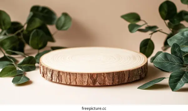 Natural Wooden Slice Display with Greenery