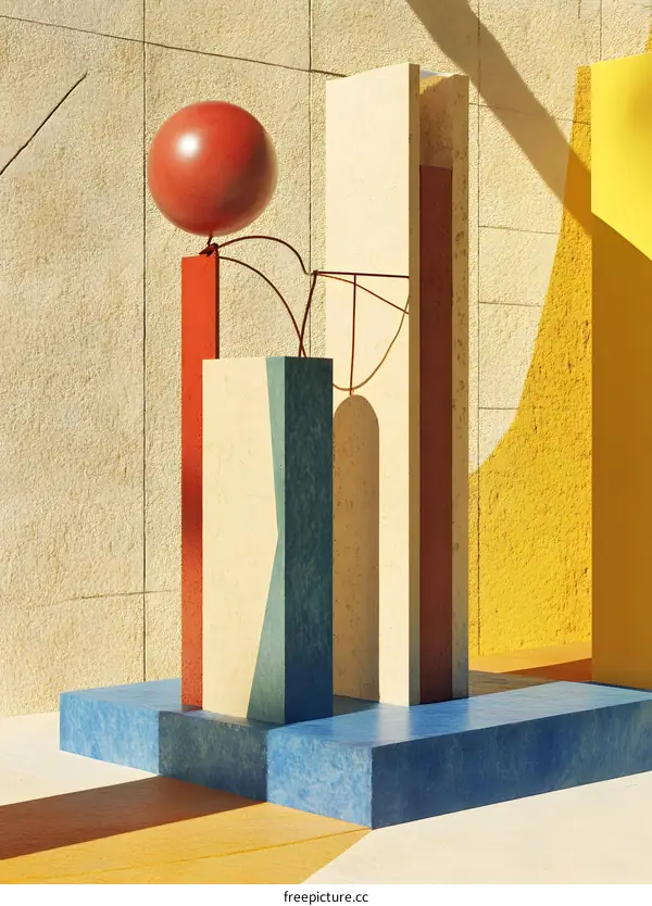 Abstract Minimalist Geometric Shapes Sculpture in a 3D Illustration