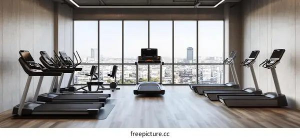 Modern Fitness Center with City View