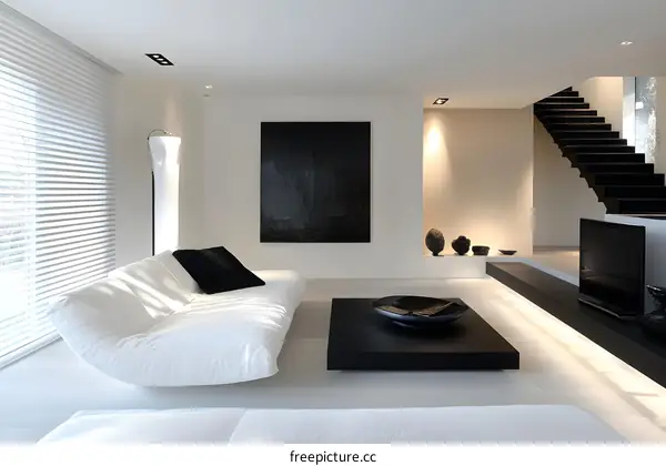 Modern Interior Design Living Room With Black and White Color Scheme