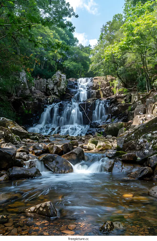 Waterfall in a Lush Green Forest