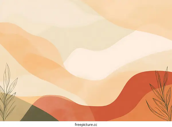 Abstract Watercolor Background With Minimalist Leaves