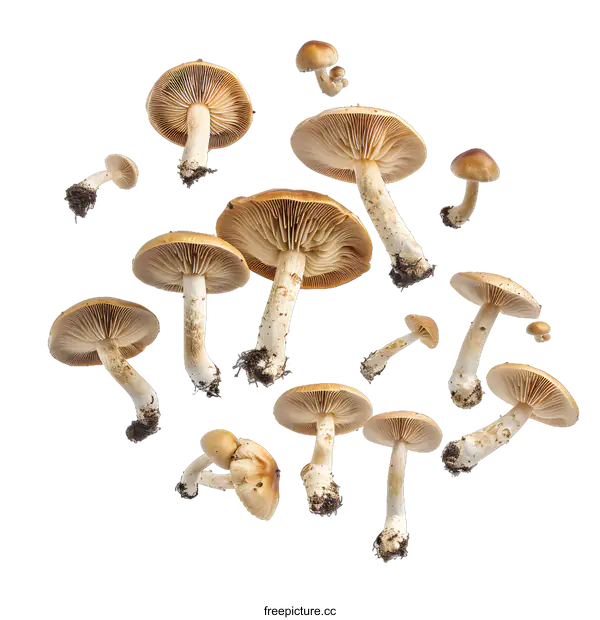 [Transparent Background PNG]Brown Mushrooms Floating on White Background