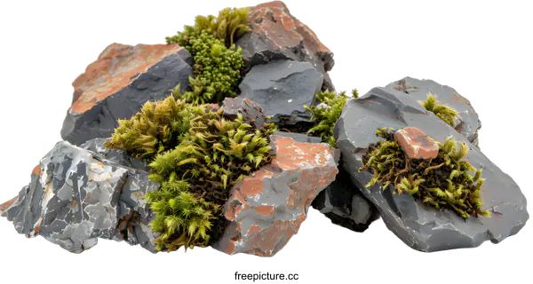 [Transparent Background PNG]Green Moss Growing On Grey Rocks