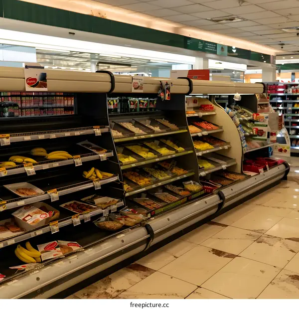 Grocery Store Aisle with Display of Snacks and Dried Fruits