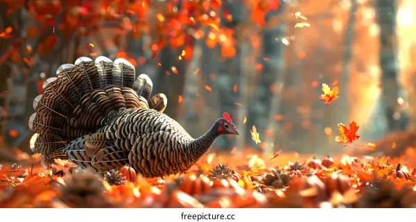 A turkey in the autumn woods